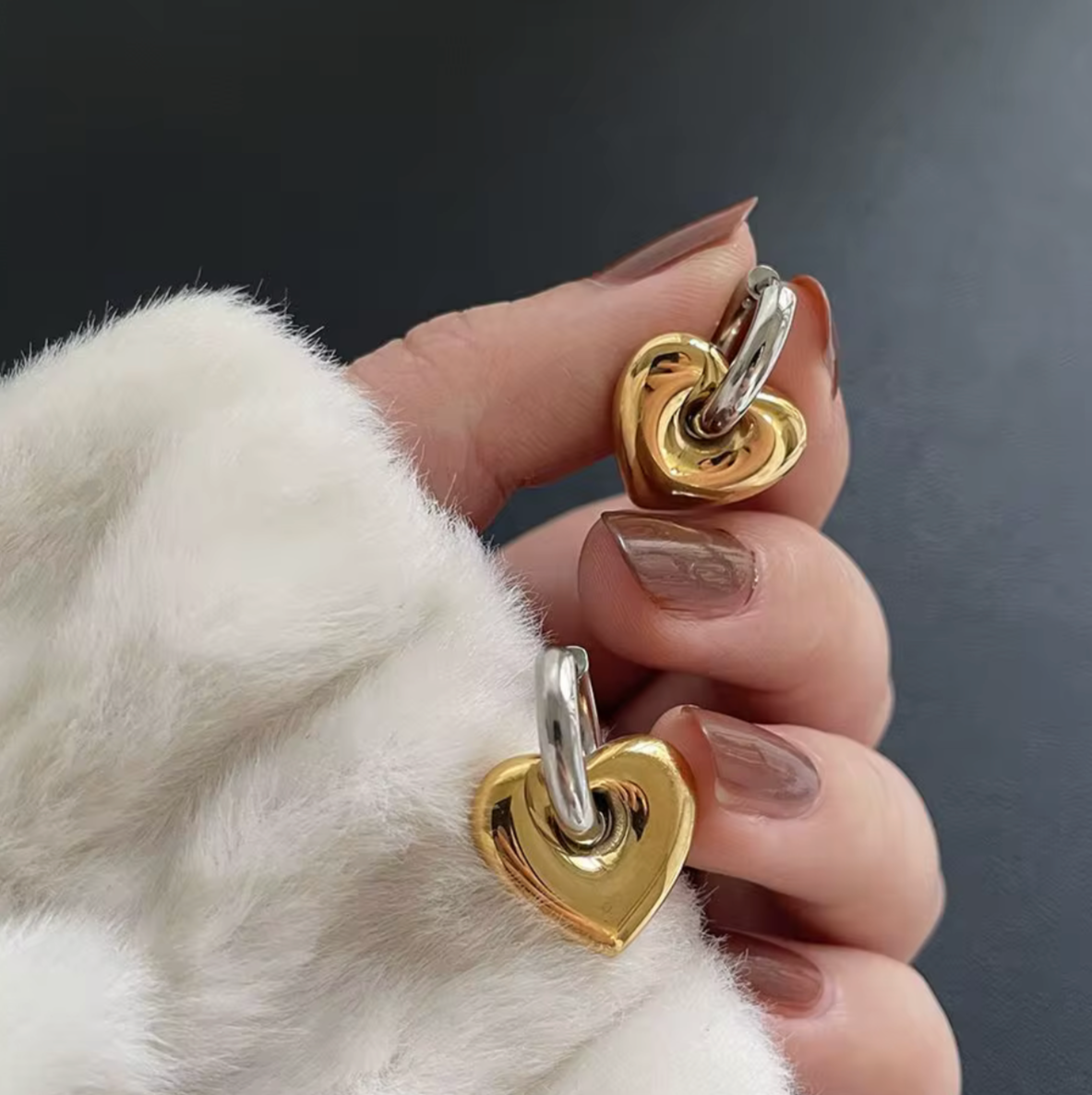 DOROTHEA TWO TONE HEART EARRINGS